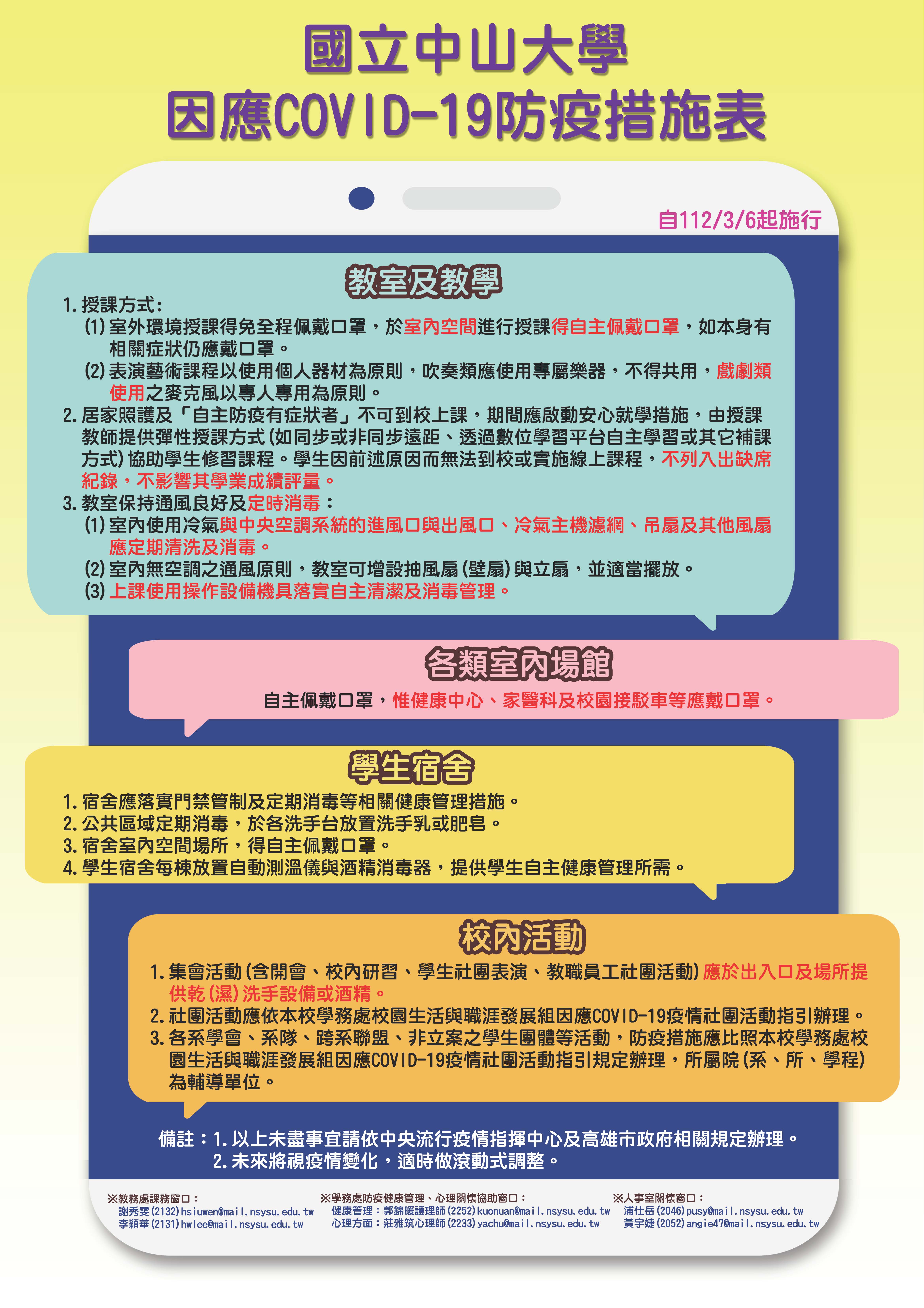 中山大學防疫公告-給學生的一封信